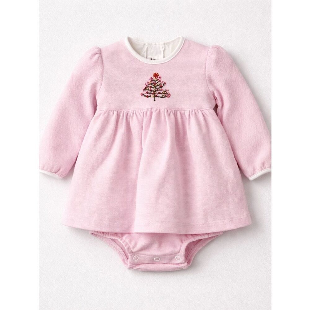 Squiggles by Charlie Pink and white stripe onesie long sleeve embroidered dress
